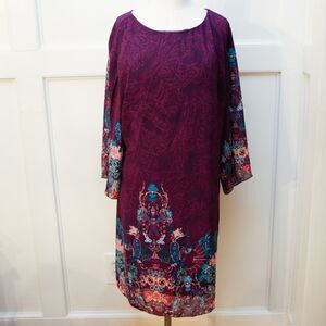 NWT Grace Karin Purple Paisley Print Dress Long Sleeve